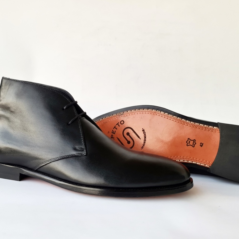 Premium Leather Black Chukka Boots, Mens Lace-up Ankle Boots, Hand-Stitched Sole - Picture 5 of 6